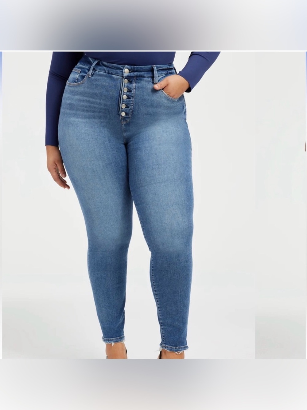 GOOD AMERICAN Good Legs Skinny Jeans Button Fly Indigo 483 Size 14